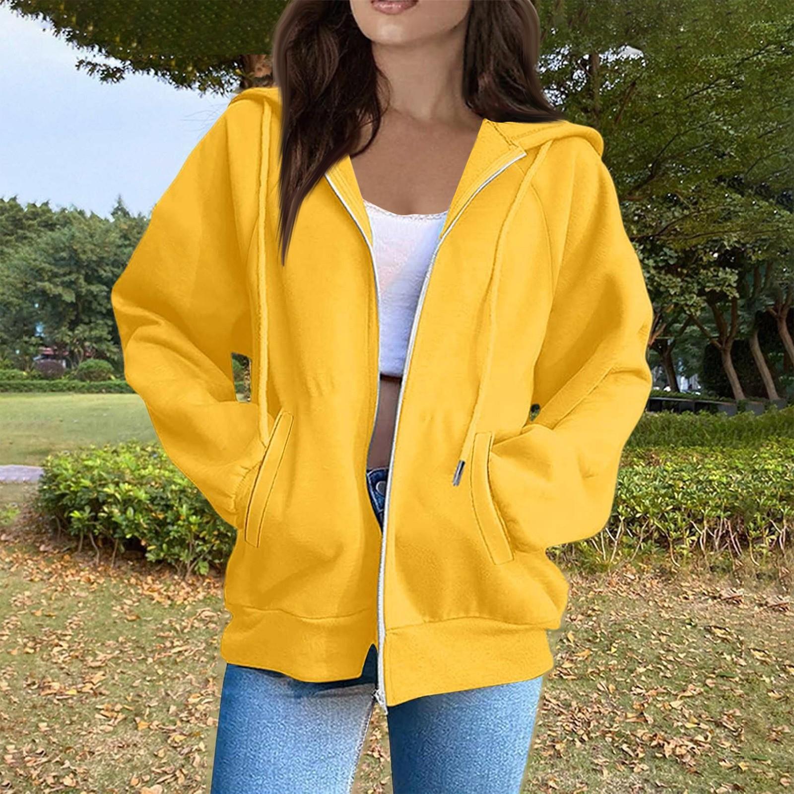 

Женская мода Повседневные толстовки с капюшоном и длинным рукавом однотонные топы XXL жёлтый