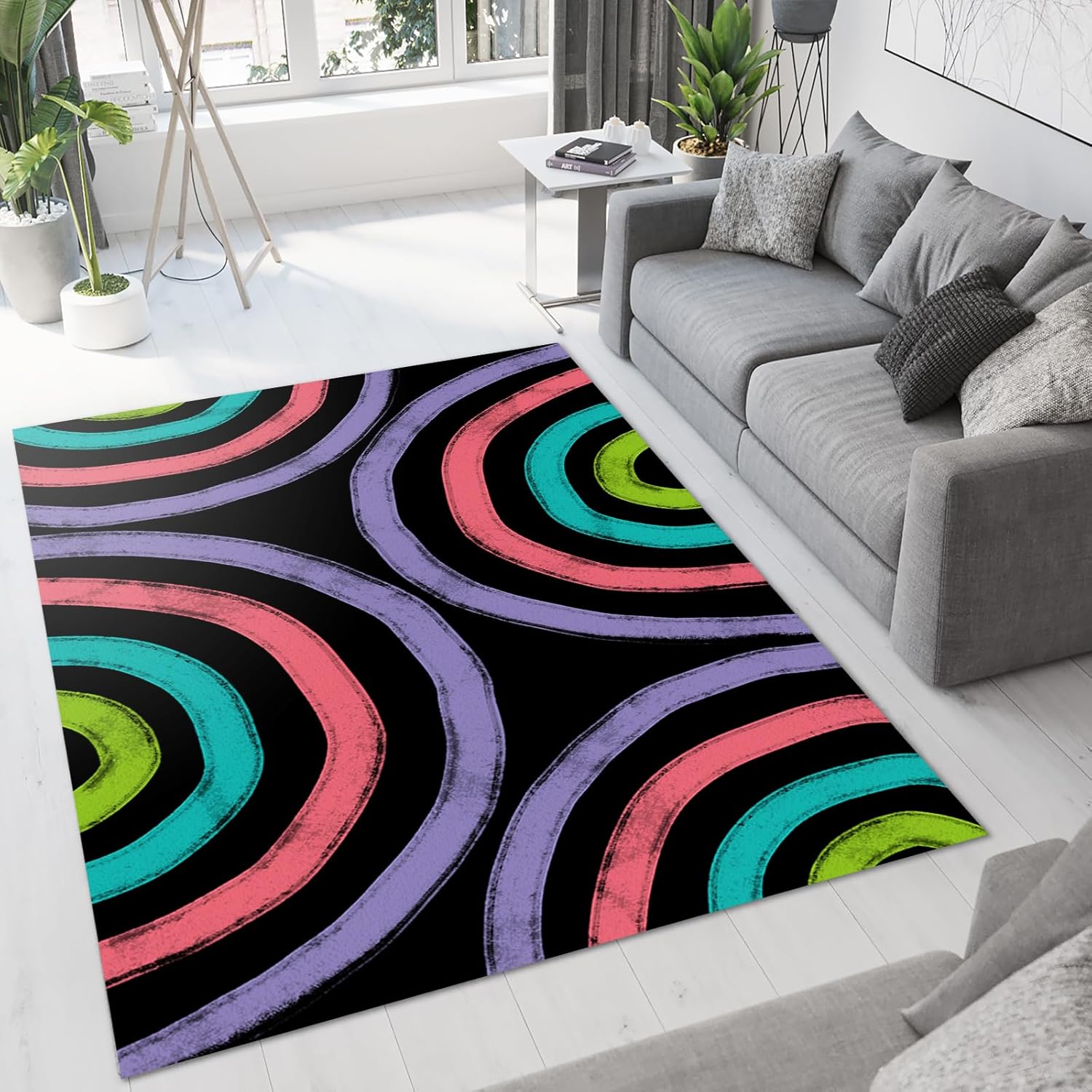 

Художественный черный фон белые линии ковры для помещений ковер с нескользящей основой для детей мальчиков девочек спальня столовая 40X60cm-16x24in