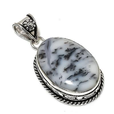 Natural Dendrite Opal Gemstone 925 Sterling Silver Gift Pendant 2.05" K1U03