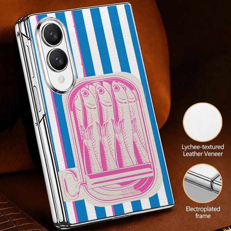 Fashion Striped Duck Heart Case For Samsung Galaxy Z Fold 8 Ultra 7 6 5 4 Z Fold8 Fold7 Fold6 Fold5 Luxury Plating Leather Skin Phone Cover