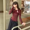 Women's Slim Fit Long Sleeve T-shirt - Pure Desire Collection: Hollow Round Neck, Drop Shoulder, Inner Layer for Autumn/Winter