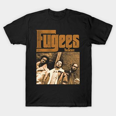 Men Black Print T-shirt 80S The Fugees No-Cut Heat Transfer Print Cotton Tshirt
