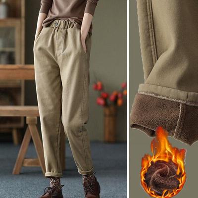 Pantaloni Harem de Damă 2025 Noi, din Twill de Bumbac Îngroșat Căptușit cu Catifea - Pantaloni Casual Eleganți cu Talie Elastică pentru Toamnă/Iarnă.