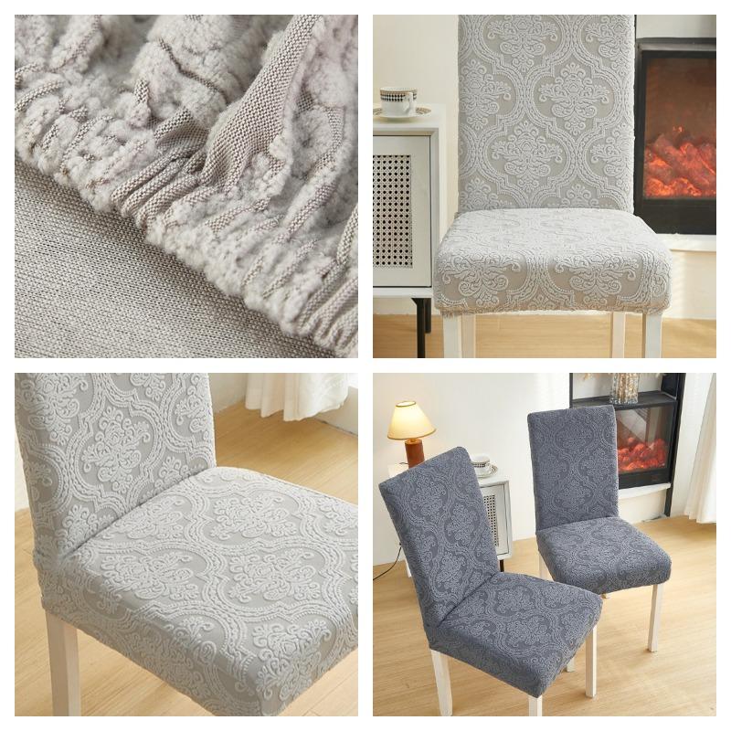 Jacquard Velvet Solid Color Stretch Seat Covers Anti-Slip Stain-Resistant Universal Full-Coverage Living Room & Dining Room Minimalist Chair Covers