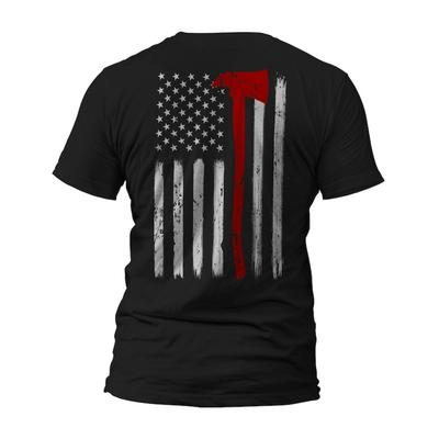 Thin Red Line Flag Axe Design TShirt  US Firefighter Support Graphic Tee Front or Back Print Unisex Casual Shirt