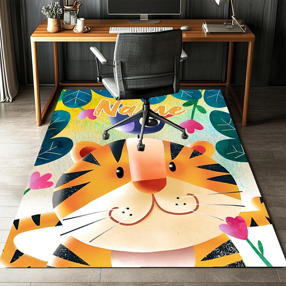 Custom Name Tiger Printed Carpet,Rug for Office Chair Living Room Bedroom Kitchen Room Decor Gifts.