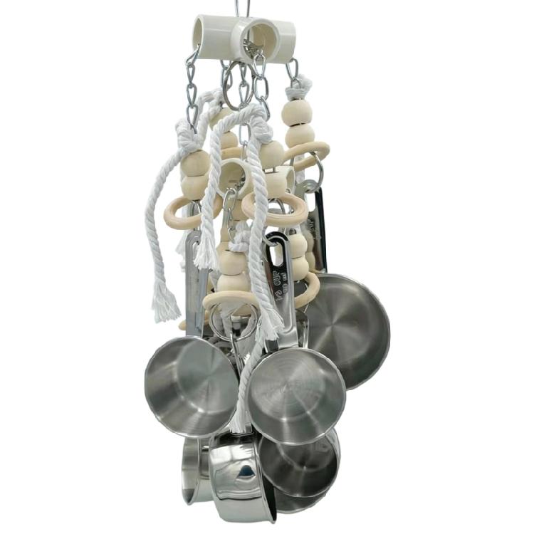 Large birdlike Chew Plaything 8 Metal Cups And Wood Rounds For Big Parrots Eclectus And African Grays 1