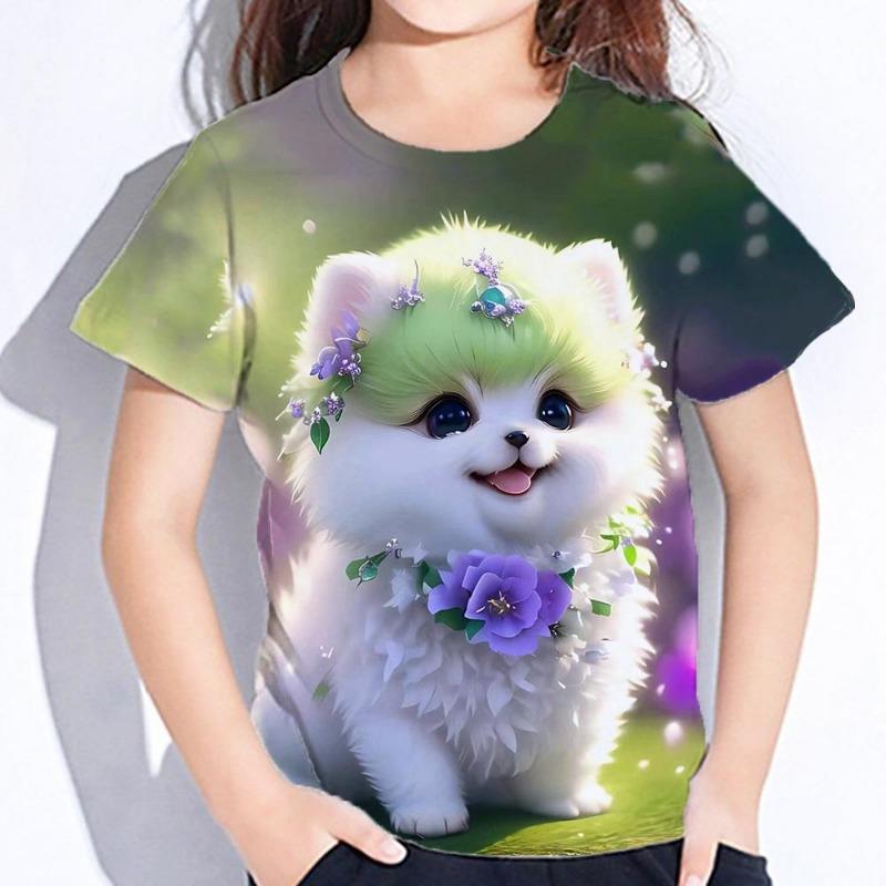 Djur Tecknad Katt Barn Vuxen Tryckt T-shirt Sommar Dam- och Herr Casual Utomhus Flicka och Pojke Kortärmad T-shirts Topp Kläder