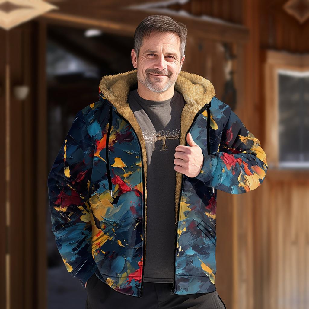 Men's Print Jacket Men's Spring And Autumn Casual Trend Zipper Hooded Jacket