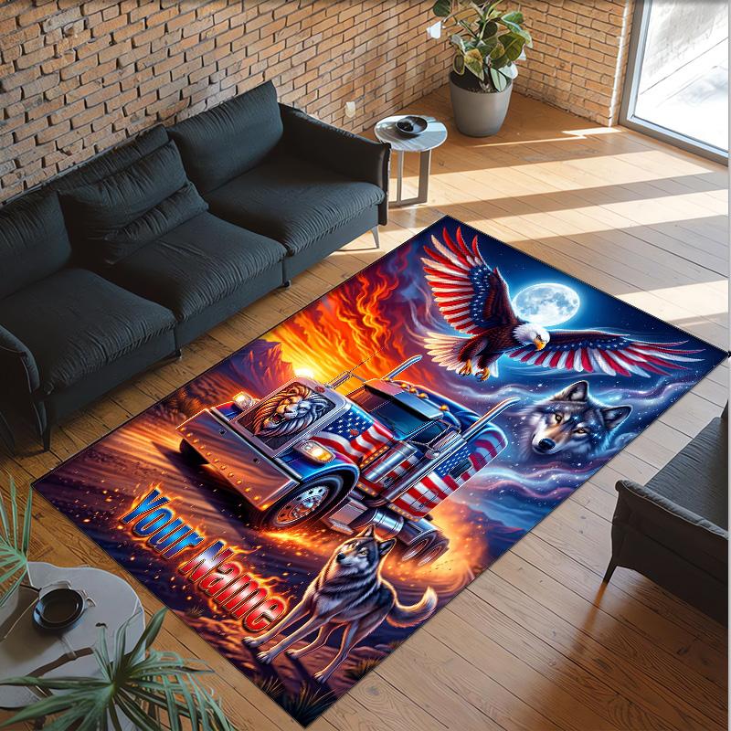 Truck Theme Crystal Velvet Rug Personalized Custom Name Text Soft Floor Mat Home Decor