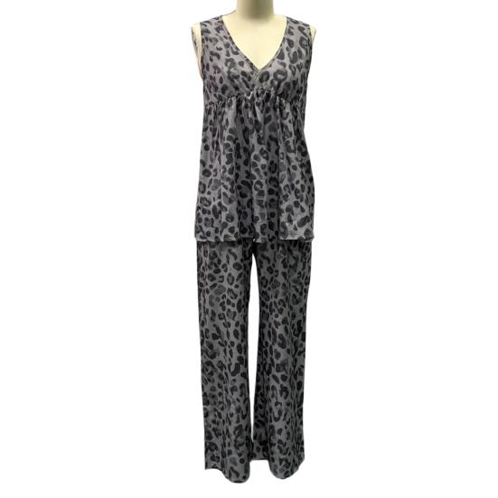 

Summer Printed 2 Piece Sets for Women Sleeveless V Neck Tank Top And Wide-Leg Pants Lounge Sets Casual Vacation Matching Outfits L серый