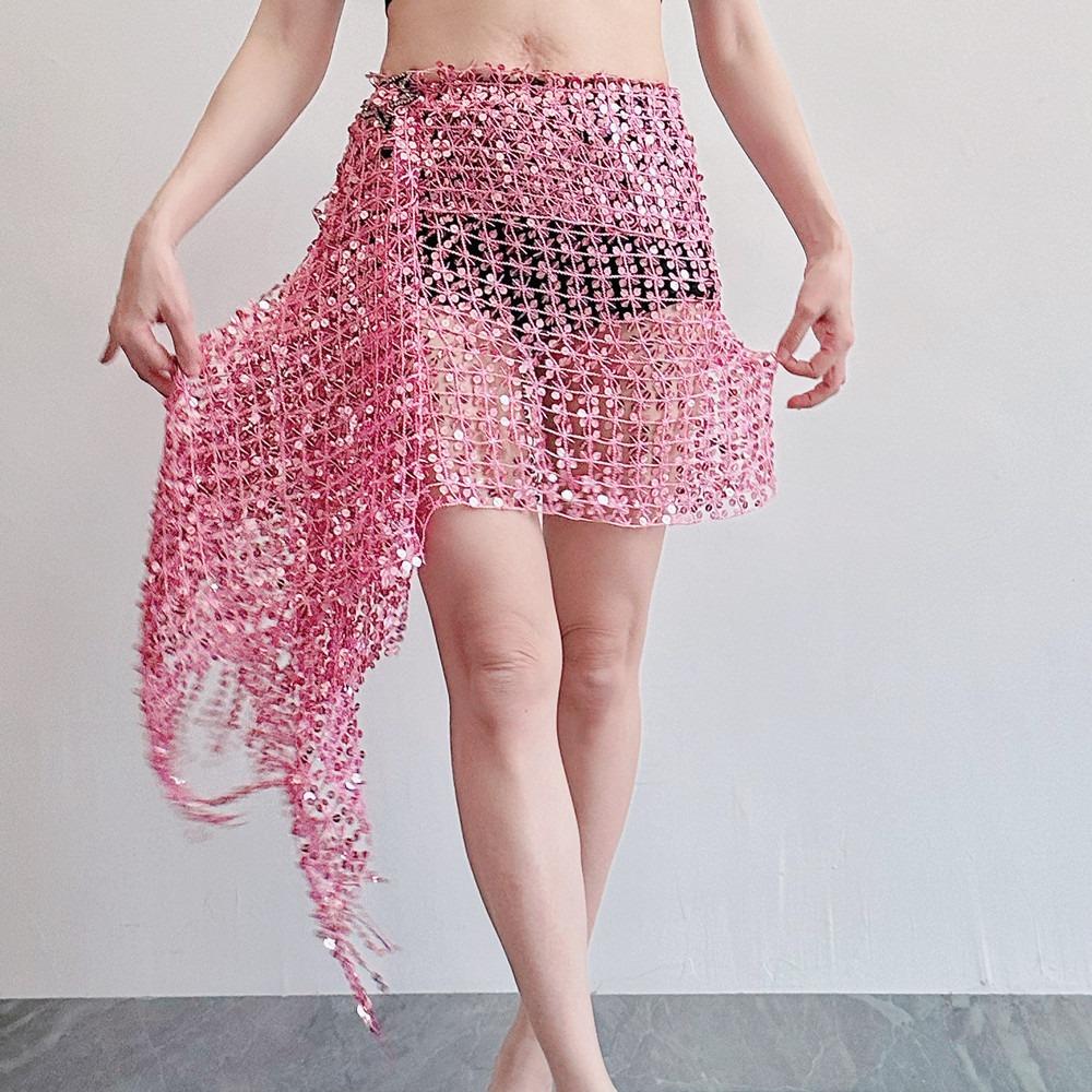 Hollow Out Belly Dance Belt Tassel Belly Dance Costumes Shiny Belly Dancing Scarf  For Women