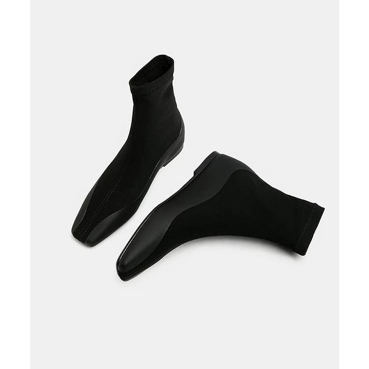 Spot Long Tube Elastic Thin Boots Short Boots Inner Heightening Women's Boots Internet Celebrity Babes Thin Square Head Stitching Spring and Aut