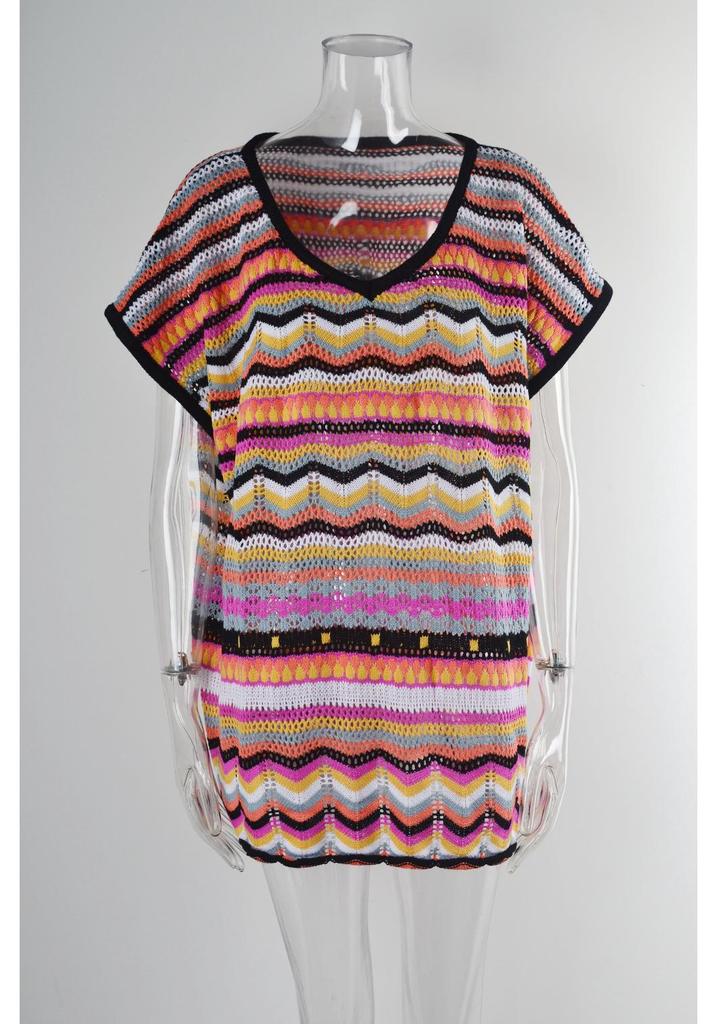 2026 Summer European & American Resort Colorful Patchwork Hollow-Out Beach Swimsuit Cover-Up for Women