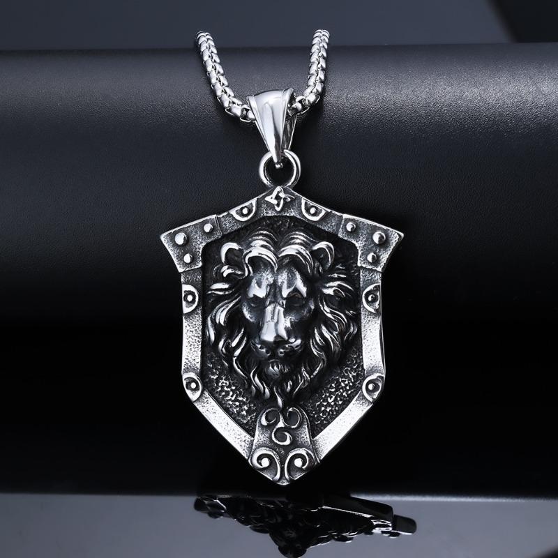 Stylish Punk Style Animal Shape Jungle King Lion Head Stainless Steel Unisex Ready-made Necklace
