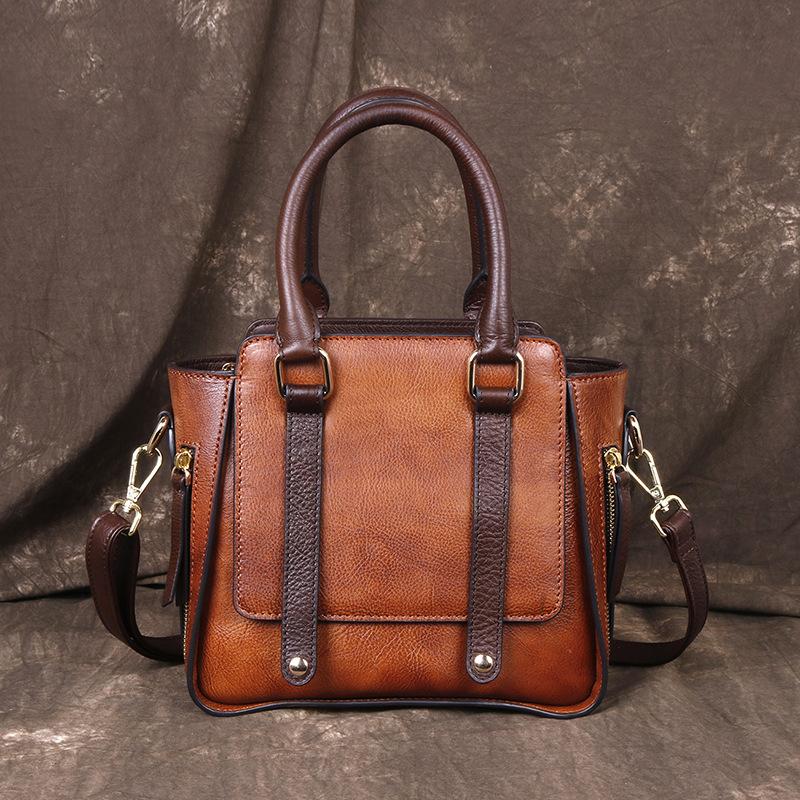 Vintage head layer cowhide handbag texture brown ladies crossbody bag urban simple single shoulder bag fashion