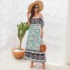 Abito midi da donna Boho per vacanze al mare, con spalle scoperte e maniche a sbuffo
