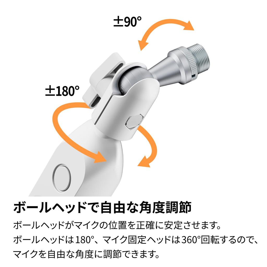 Archiss Microphone Arm, 2-Level Height Adjustment, Low Profile, Mounting Method (Clamp, Grommet), White, AS-MBA02
