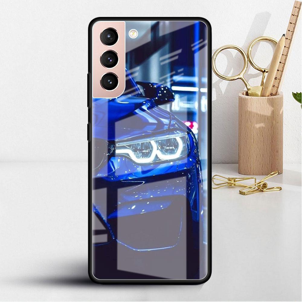 Glass Case For Samsung Galaxy S22 S20 FE S21 5G S10 S9 Plus Note 10 20 Lite Tempered Phone Cover Blue Red Car