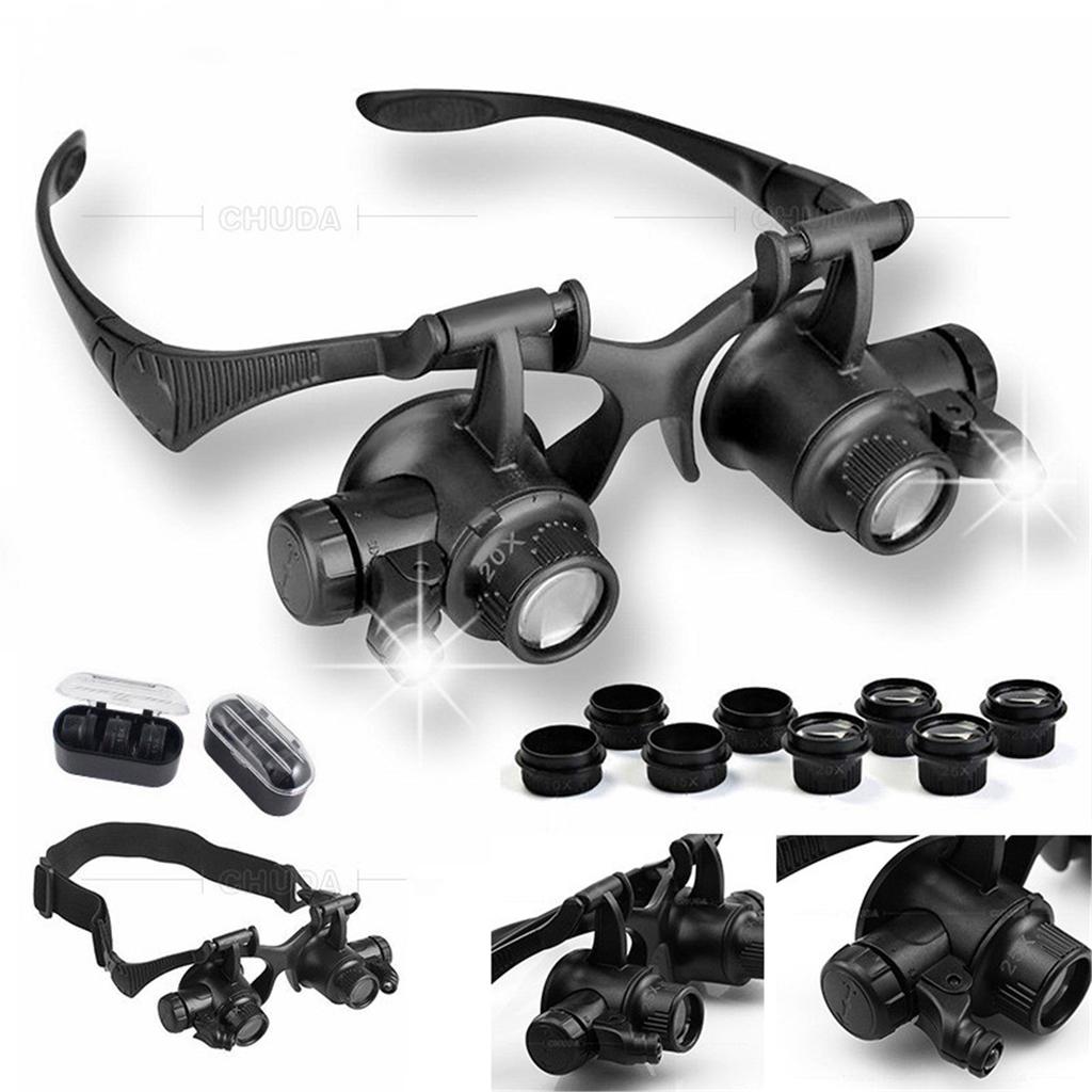 Magnifier High Zoom Headband Eyewear Magnifying Glasses 2 LED Illuminated Magnifier Watch Repair Glasses
