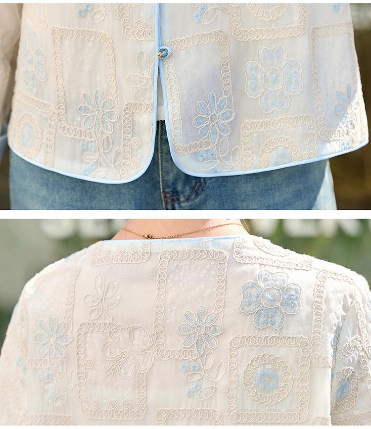 Women's Embroidered White Short Jacket - Spring/Summer 2025 Chinese Style Sun Protection