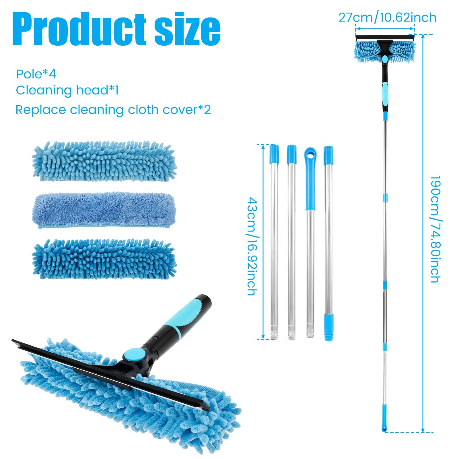 2 in 1 Window Squeegee Kit Lengthened Glass Cleaner Tool Rotatable Telescopic Window Washing Kit for Shower Glass Door Mirrors синий