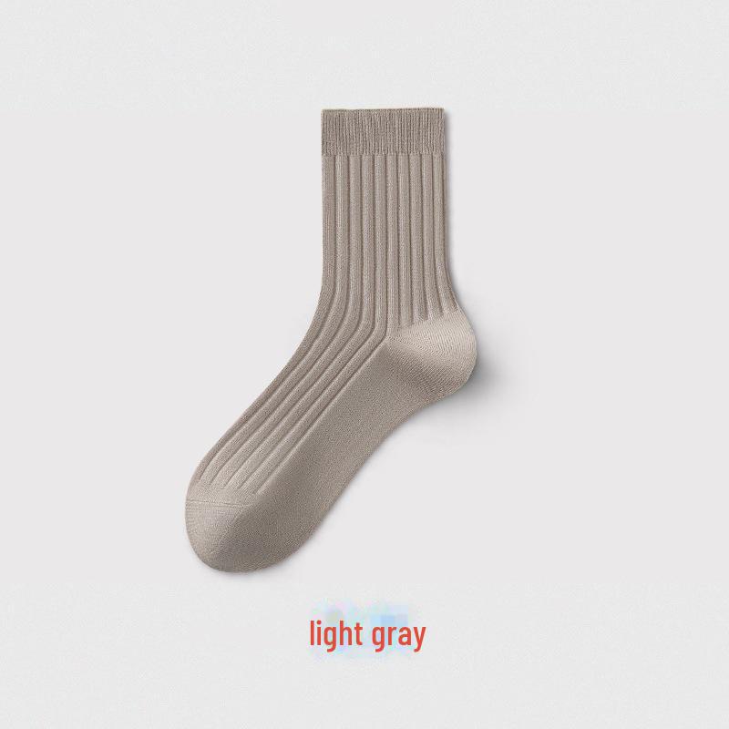 Men's Double Needle Breathable and Sweat-Absorbent Socks for Spring and Autumn - Solid Black Business and Sports Style