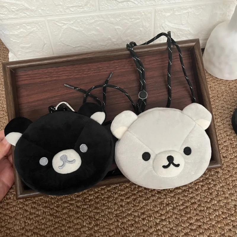NEW Rilakkuma Plush Crossbody Bag Black White Two Tone Relax Bear Doll Coin Purse Keychain Soft Bag Kawaii Storage Handbag Decor