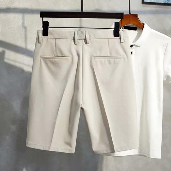 Men Suit Pants Formal Business Style Office Shorts Straight Loose Mid Waist Button Zipper Closure Pure