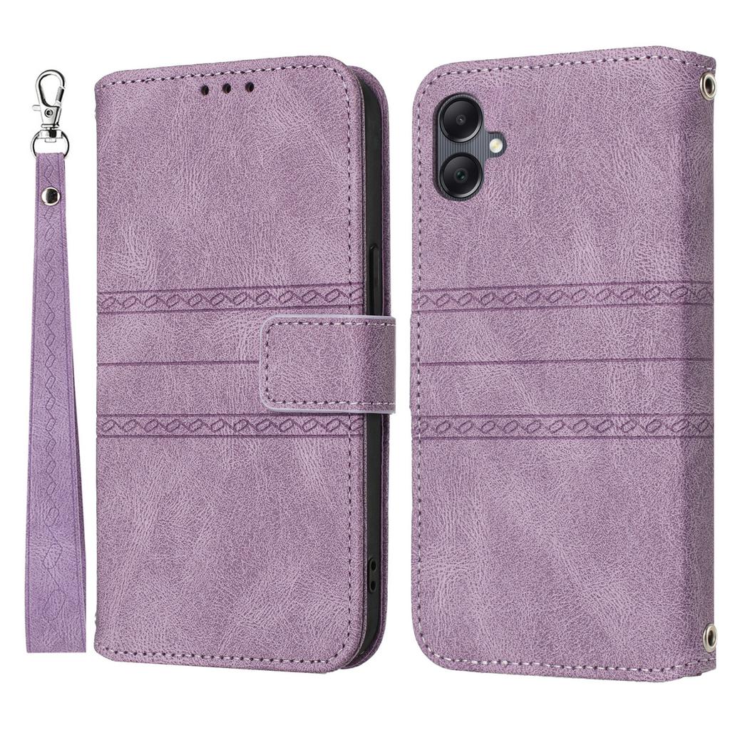 For Samsung Galaxy A07/A06 4G/5G Case Wallet Skin-Touch Leather Imprinted Phone Cover with Wrist Strap