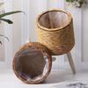 Handcrafted Yellow Rattan Plant Stand Durable And Portable Holder For Showcasing Green In Homes Offices Or Patios