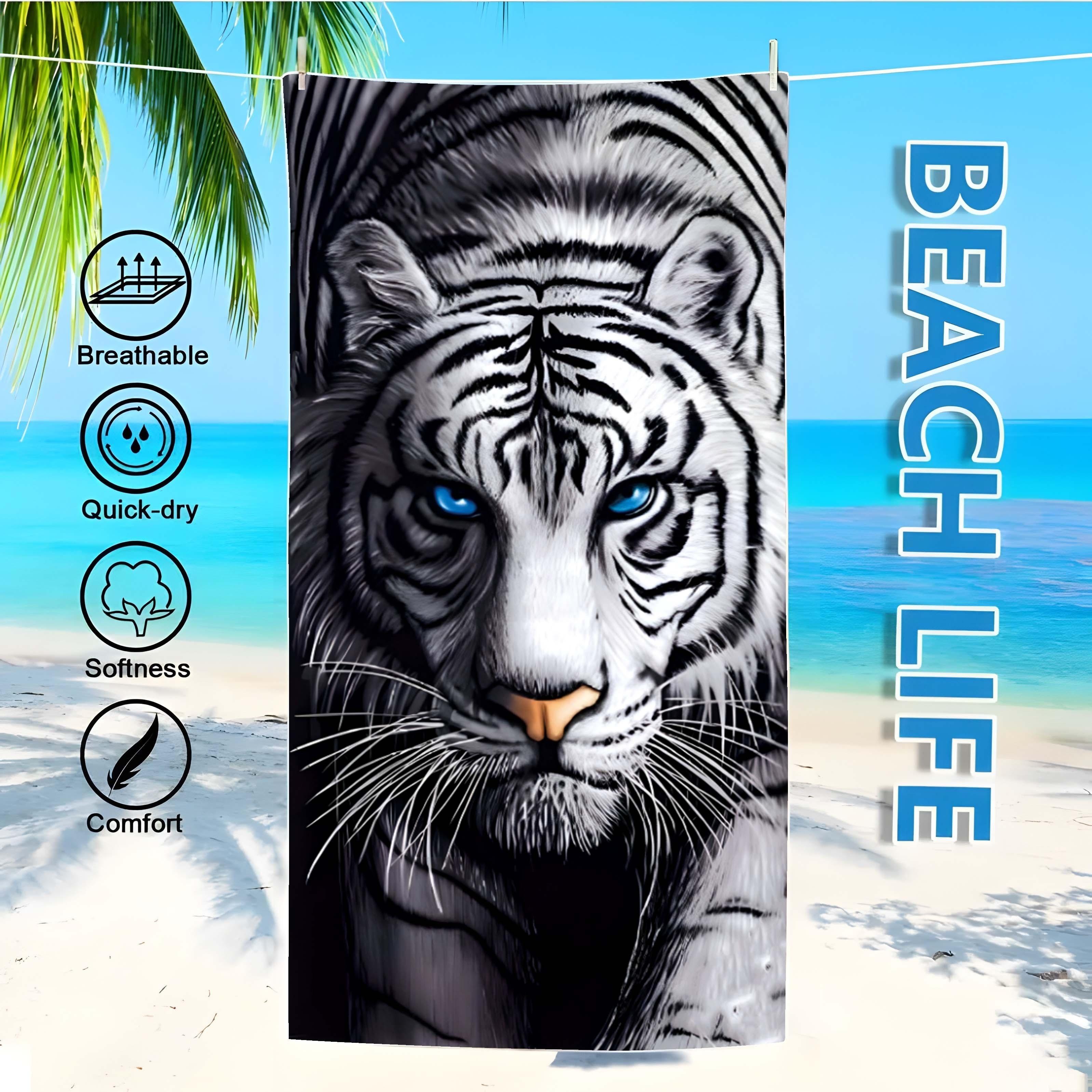 

Beach Towel with Striking White Tiger Design: Breathable, Quick-dry, Soft, Comfortable for Beach Life Suitable for towels W30*H60(CM)