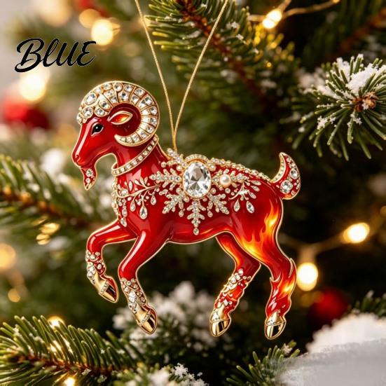 Acrylic Goat Hanging Ornament Christmas Tree Pendant Decorative with Decoration Rhinestone Golden Cord for New Year Party Xmas Pendant