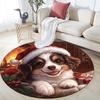 Santa Hat Puppy Round Area Rug,Carpet Rug for Living Room Bedroom Sofa Playroom Decor,Non-slip Floor Mat