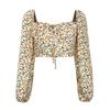 European and American women's floral shirt women's summer retro square collar top one-word collar shirt one-word shoulder top women