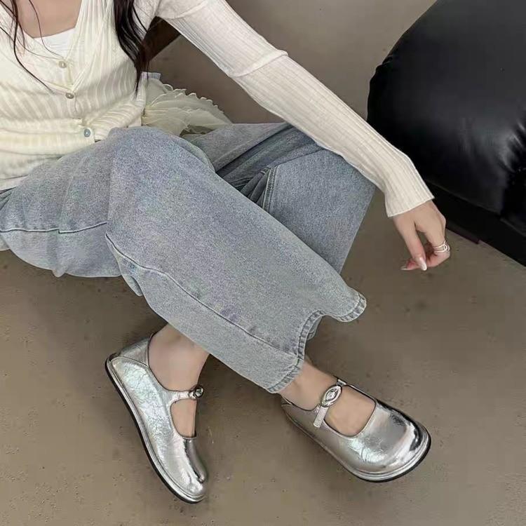 One Word with Small Fragrant Wind Shallow Mouth Mary Jane Shoes Women's Summer 2025 New Casual Breathable Soft Sole Big Head Single Shoes