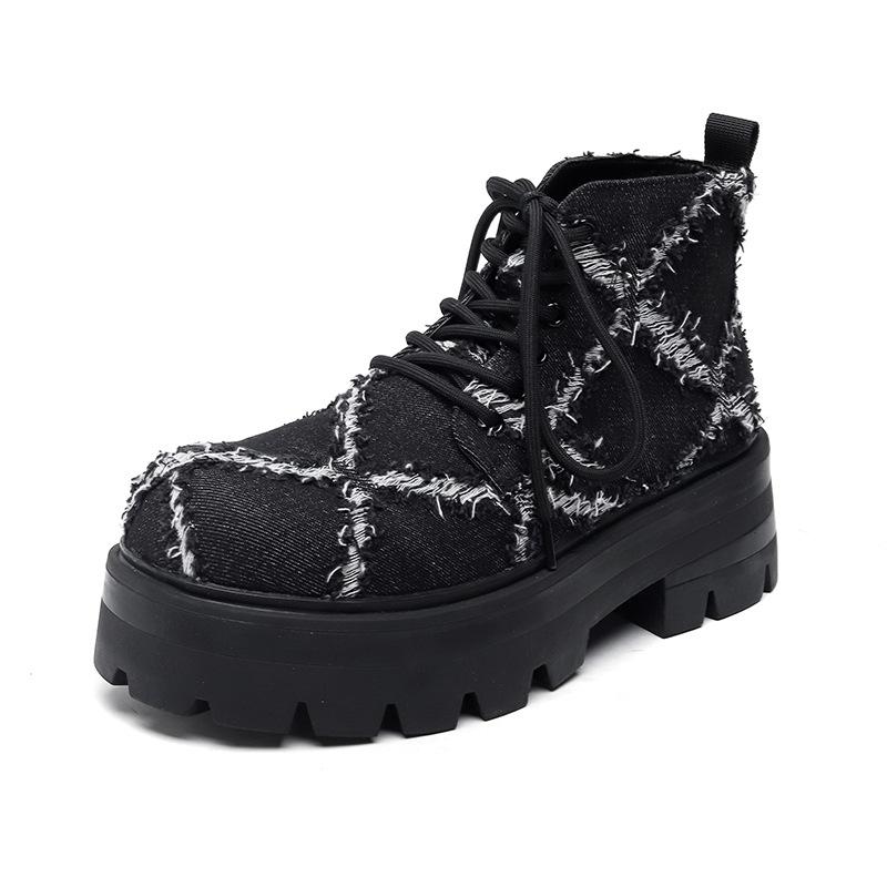 

2024 новая мужская обувь платформа увеличение роста ботинки Мартина модный тренд универсальные повседневные короткие рабочие ботинки 77067-R 38 чёрный