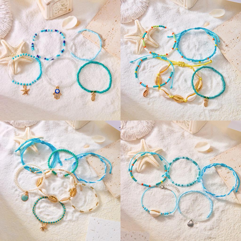 Bohemian Starfish Shell Multilayer Beaded Jewelry Set With Music Note Elements For Womens Summer Beach Wear