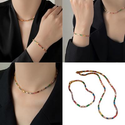 Set Combo Collana e Bracciale Geometrico Colorato con Diamanti Ispirazione Retrò Multiuso per Appassionati di Moda