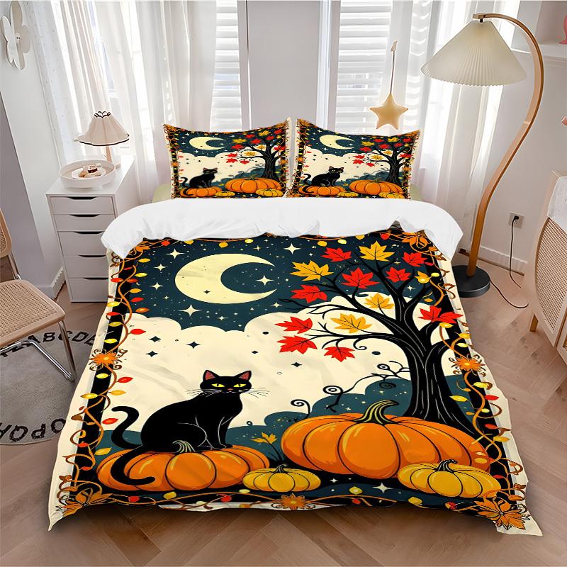 3pcs Autumn Cat Decor Duvet Cover Set -Includes 1 Duvet Cover and 2 Pillowcases, No Quilt Core, All-Season Home Decor yy251111129