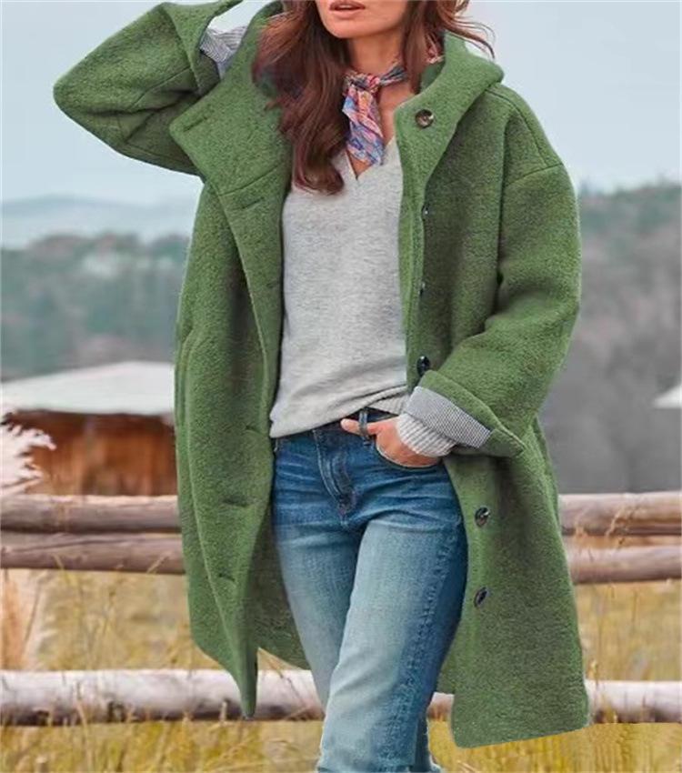 

Women s Long Hooded Fleece Coat, Winter Warm Outerwear, Casual Loose Fit Jacket, Olive Green XXXL зелений