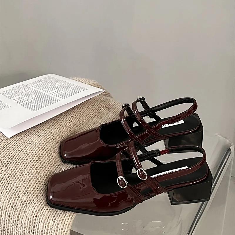 Women Summer Thick Heel Retro Style Sandals Ladies Square Toe Elegant Party Shoes
