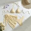 Sexy Bikini Set Women Halter Push Up Bra Skirt 3 Piece Swimsuit Summer Bathing Suit Cover Up Thong Swimwear Biquini