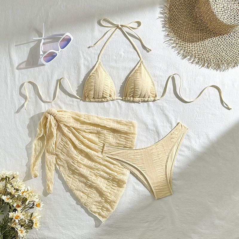 Sexy Bikini Set Women Halter Push Up Bra Skirt 3 Piece Swimsuit Summer Bathing Suit Cover Up Thong Swimwear Biquini