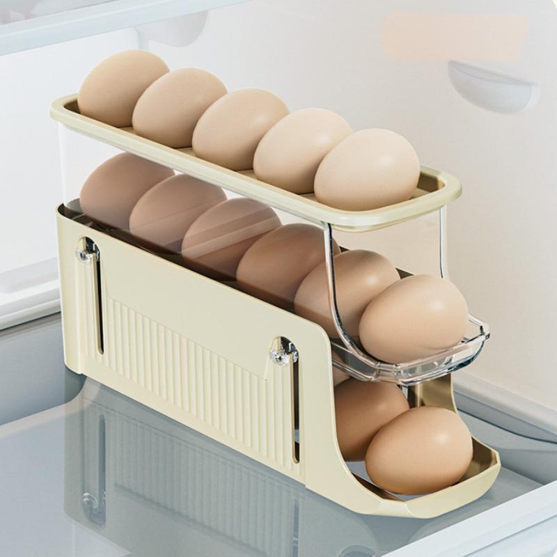 Automatic Scrolling Egg Rack Holder Storage Box Egg Container Organizer Rolldown Refrigerator Eggs Dispenser Kitchen Accessories