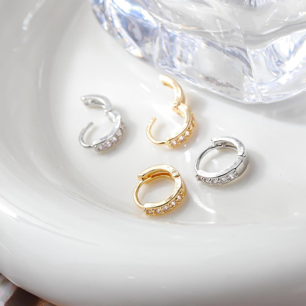 Minimalist Geometric Zircon Hoop Earrings: Japanese-Korean Fashion Ear Cuffs & Studs