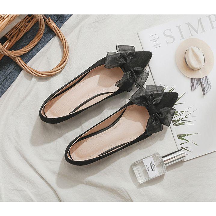 

2025 новый весенний бант свежие туфли-лодочки на плоской подошве с острым носком в сказочном стиле вечерние универсальные туфли Doudou 34 чёрный