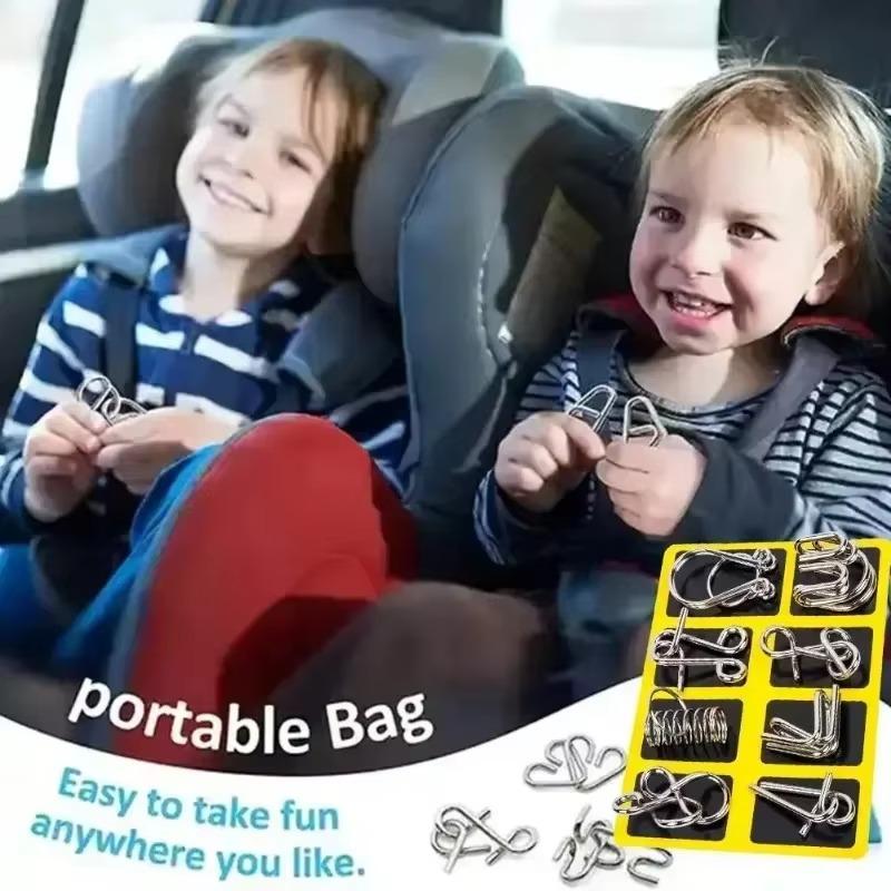 8Pcs/Set Metal Unlock Puzzle Toy Brain Teaser Rings for Adults Office Party IQ Logic Game Stress Relief Gift Box Fidget Tool