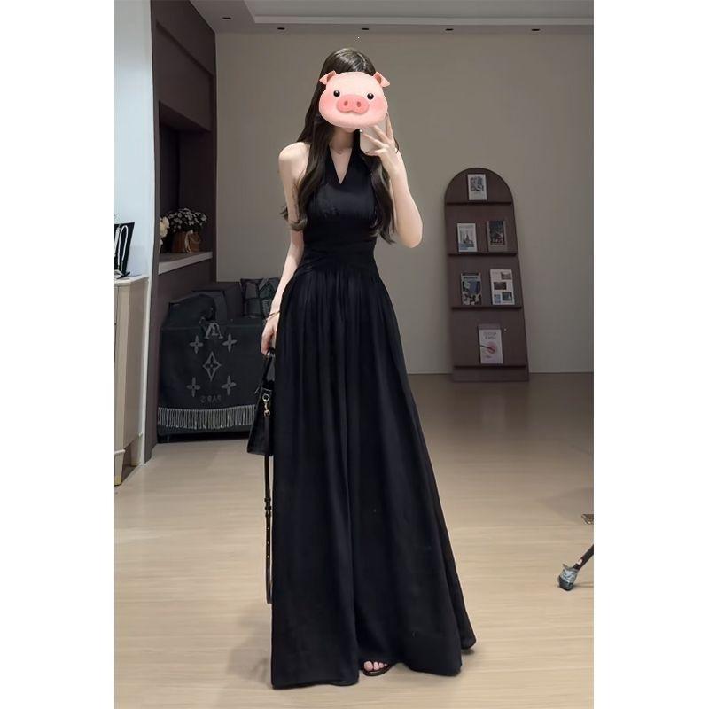French V-neck Sleeveless Dress Women's Summer Pure Desire Temperament Waist Thin Small a Word Long Skirt