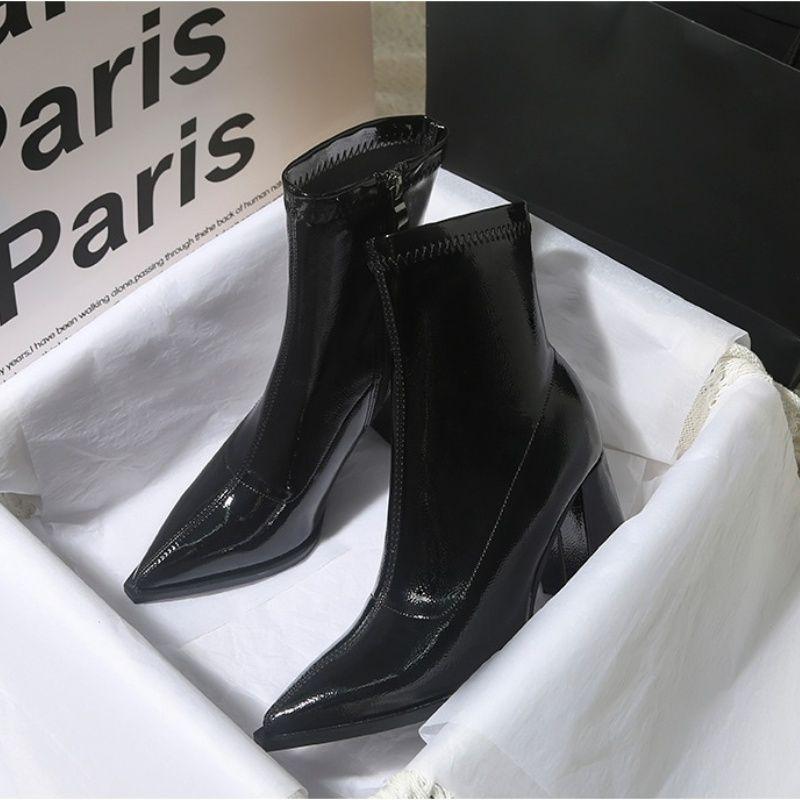 Pointed High Heels Women's Ankle Boots Korean Short Boots Feel Small Thick Heel Small Advanced Daily Leisure